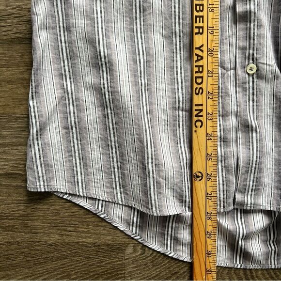 Bugatchi Uomo Shaped Fit Button Front Gray White Striped Shirt Men's size Medium - Picture 10 of 10